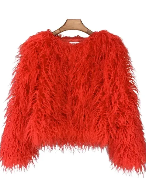 Elegant Pink Faux Fur Coat – Women's Thick, Warm, Fashionable Winter Jacket for Autumn