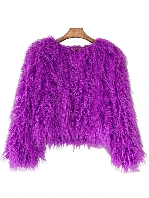 Elegant Pink Faux Fur Coat – Women's Thick, Warm, Fashionable Winter Jacket for Autumn