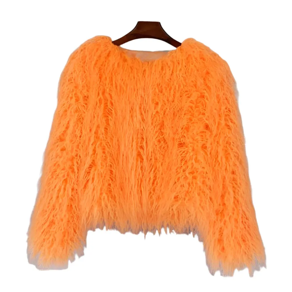 Elegant Pink Faux Fur Coat – Women's Thick, Warm, Fashionable Winter Jacket for Autumn