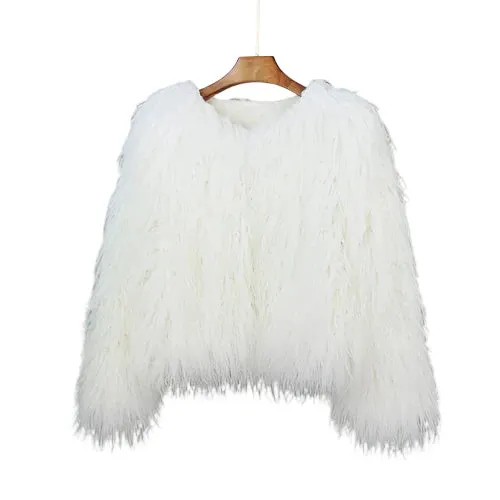 Elegant Pink Faux Fur Coat – Women's Thick, Warm, Fashionable Winter Jacket for Autumn