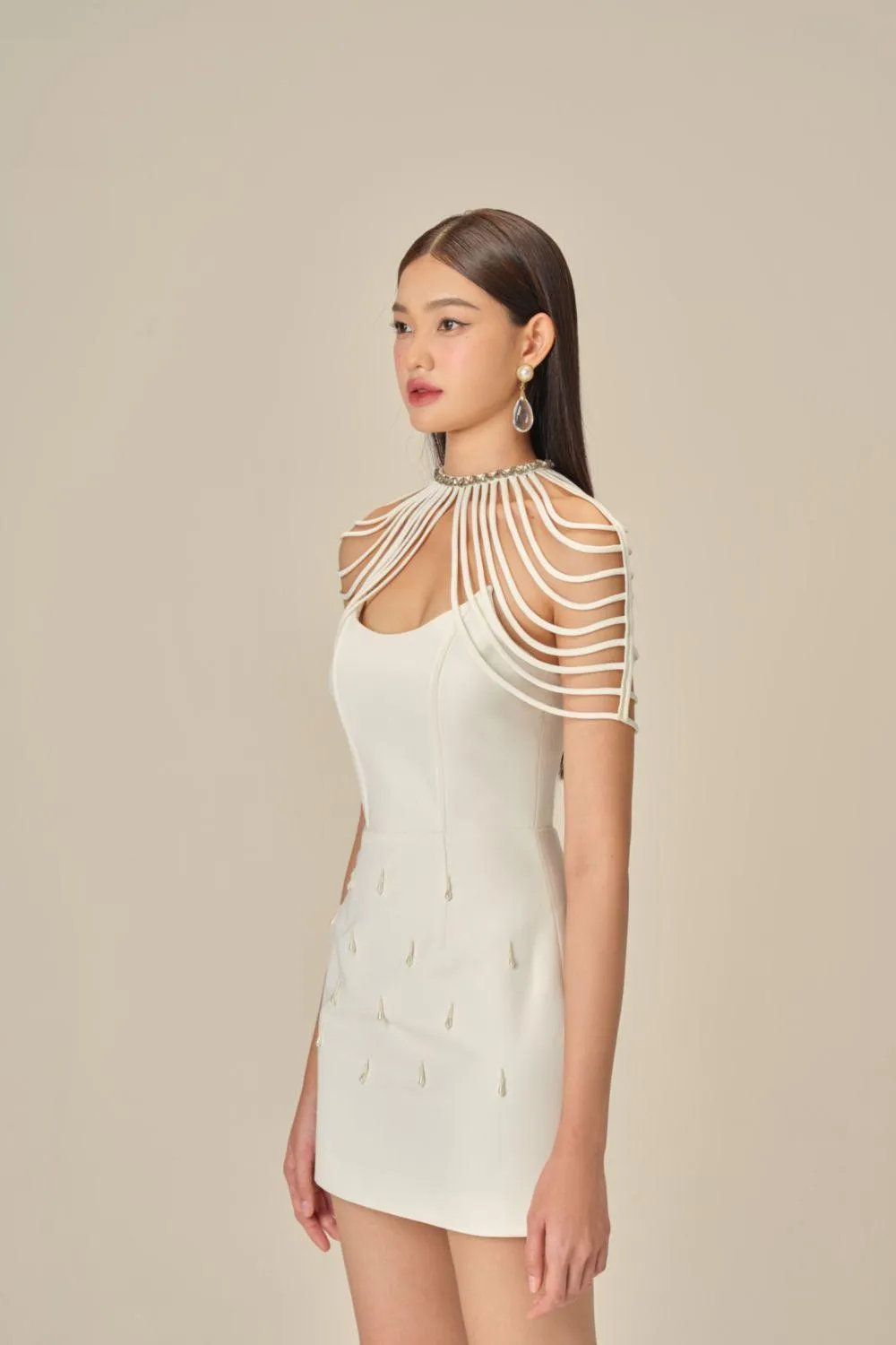 Elodie Sheath High Neck Polycotton Mini Dress