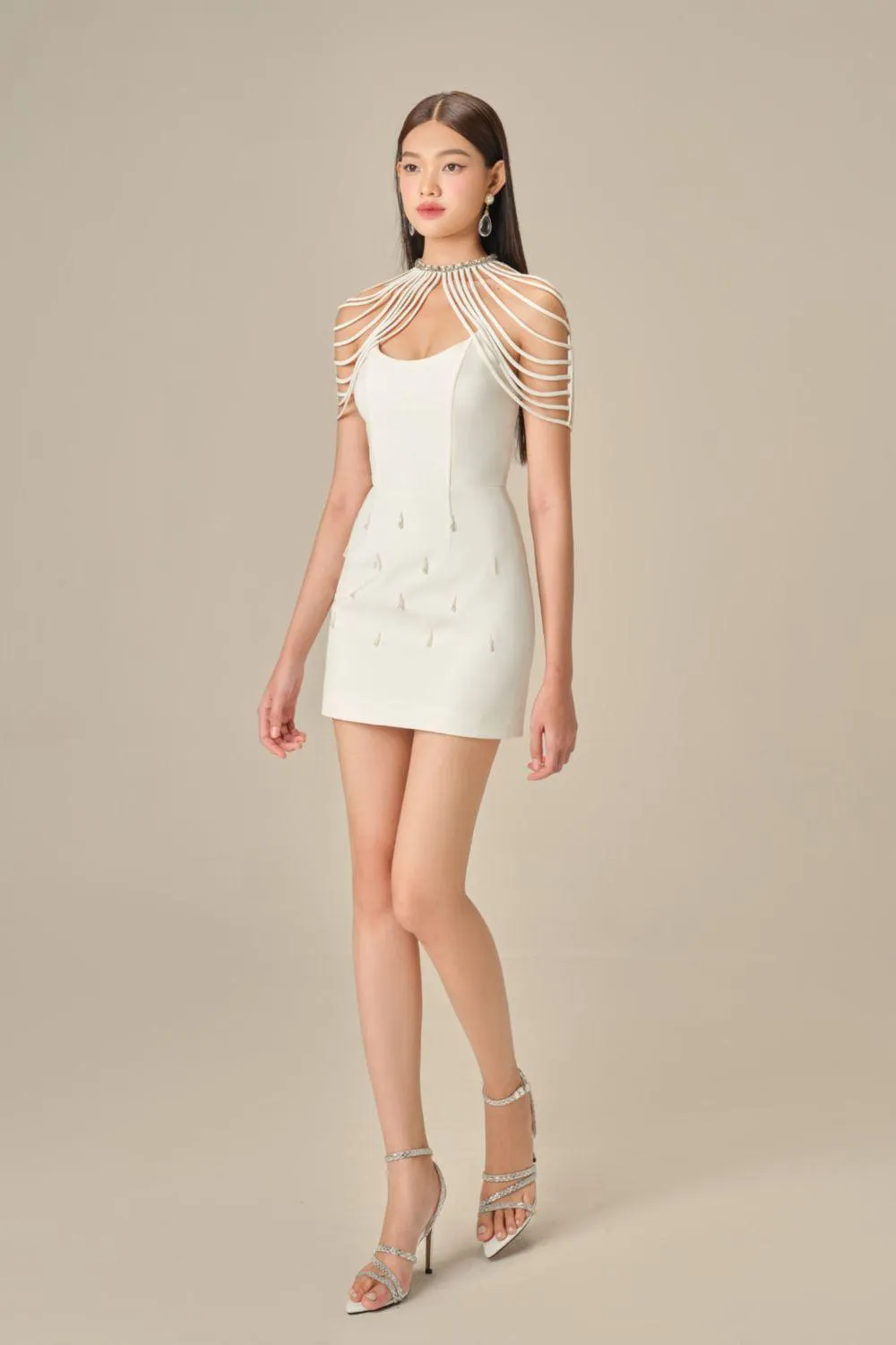 Elodie Sheath High Neck Polycotton Mini Dress