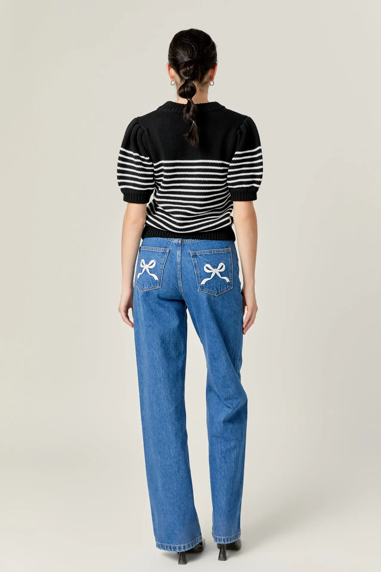 Embroidered Bow Denim