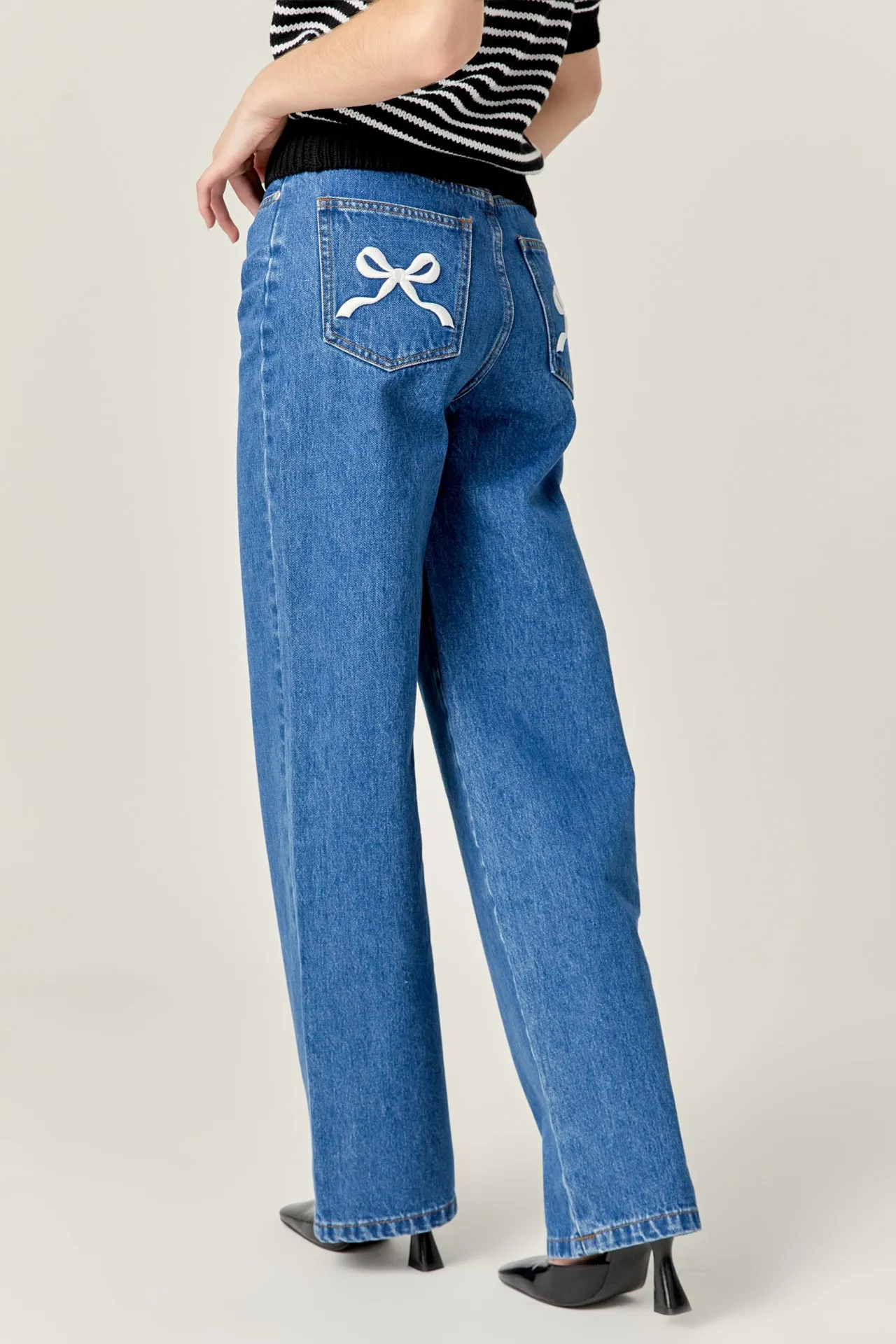 Embroidered Bow Denim