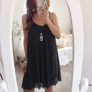 FashionSierra - Plus Size Women Chiffon Summer Casual Sleeveless Dress New Fashion Solid Strappy Beach Sundress Short Dress