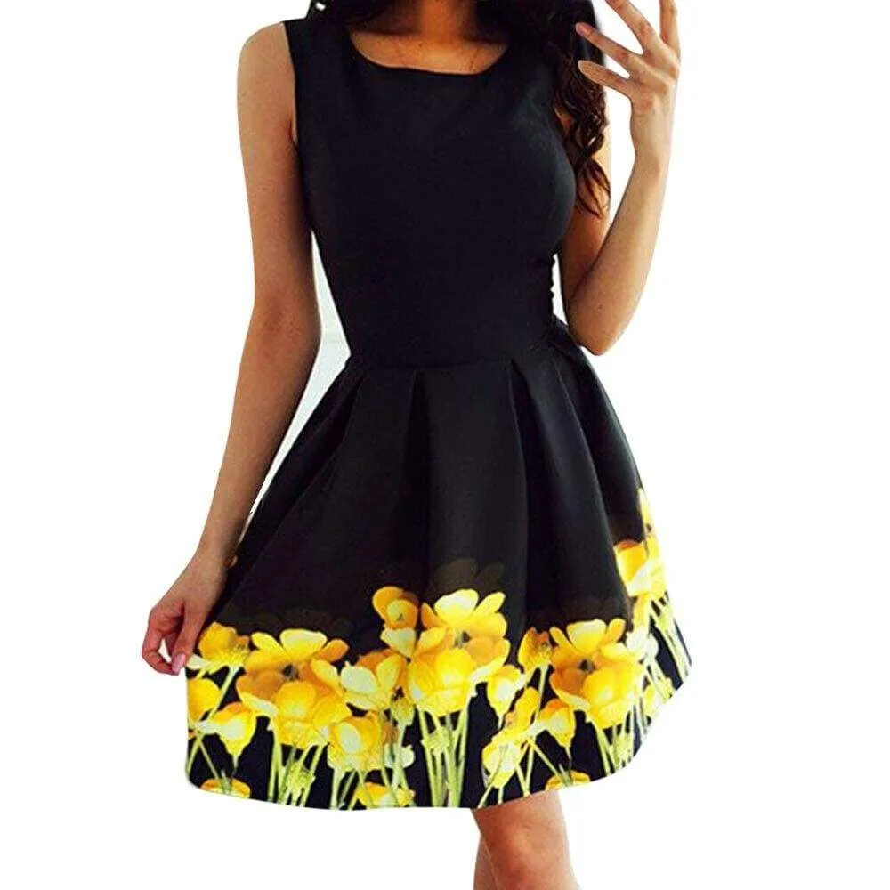 FashionSierra - Summer Women Casual Strappy Dress New Fashion Boho Floral Sundress Ladies High Waist Beach Holiday Sundress Lady Clothing