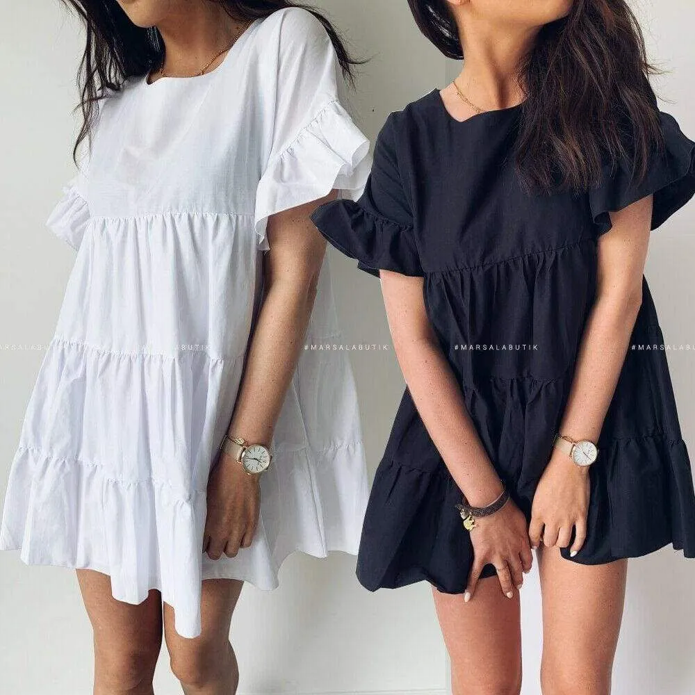 FashionSierra - Summer Women Ruffle Sleeveless Evening Party Beach Holiday Loose Dress Simple Casual Solid Vacation Sundress
