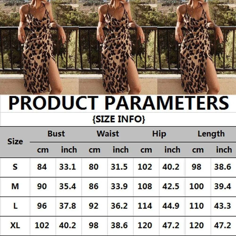 FashionSierra - Women Holiday Strappy High Waist Leopard Print Summer Casual Sleeveless V-Neck Fashion Ladies Beach Side Split Sundress New