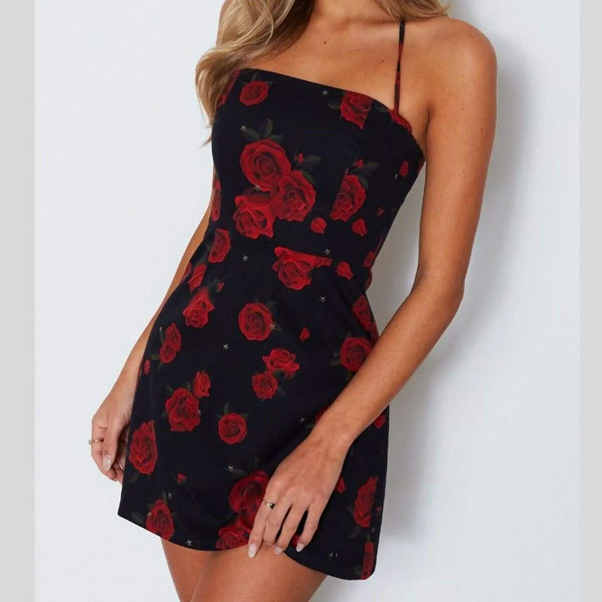 FashionSierra - Women Mini Floral Dress Summer Fashion Ladies Slim Bodycon Party Clubwear Beach Holiday Sleeveless Zipper Sundress