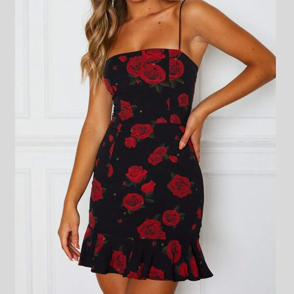 FashionSierra - Women Mini Floral Dress Summer Fashion Ladies Slim Bodycon Party Clubwear Beach Holiday Sleeveless Zipper Sundress