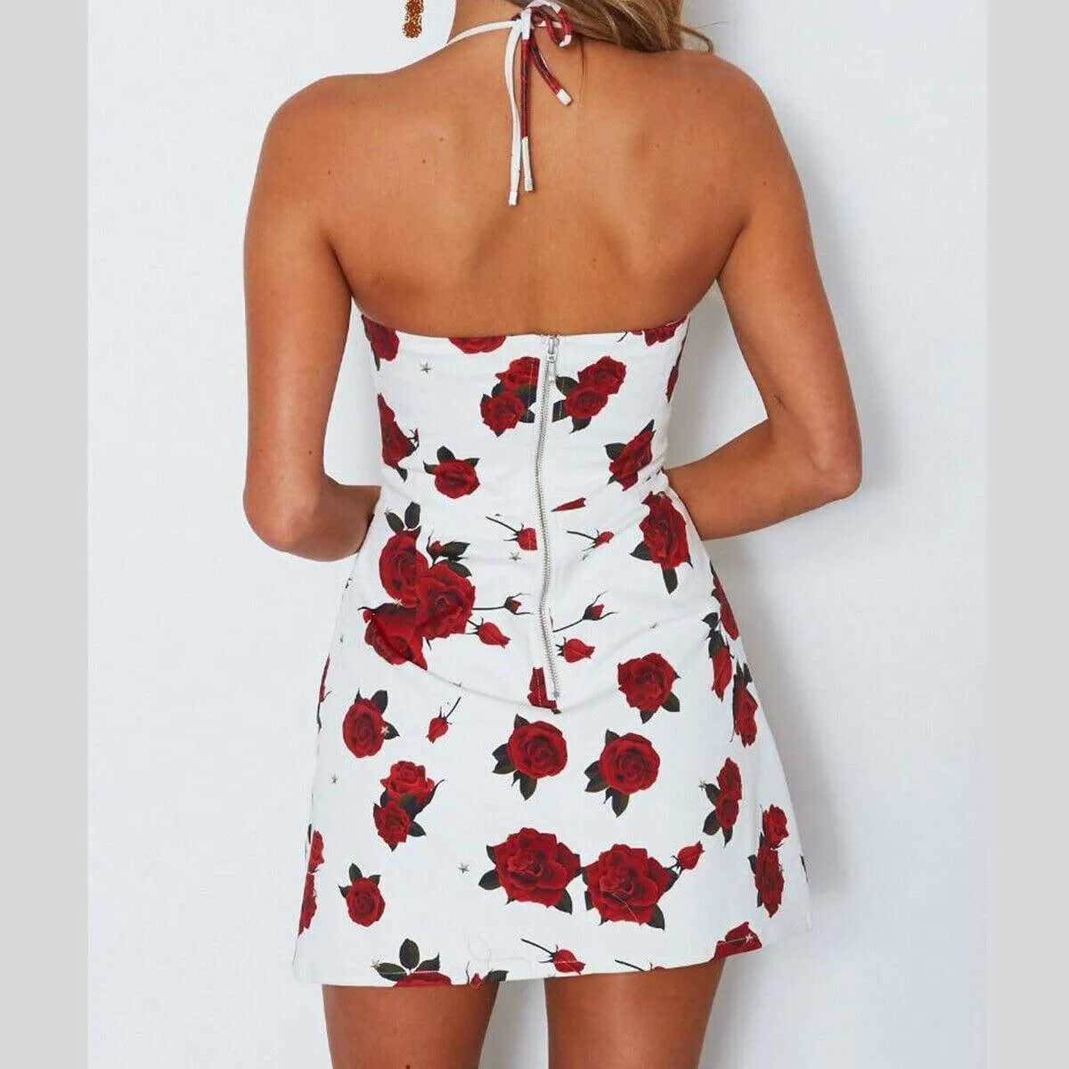 FashionSierra - Women Mini Floral Dress Summer Fashion Ladies Slim Bodycon Party Clubwear Beach Holiday Sleeveless Zipper Sundress