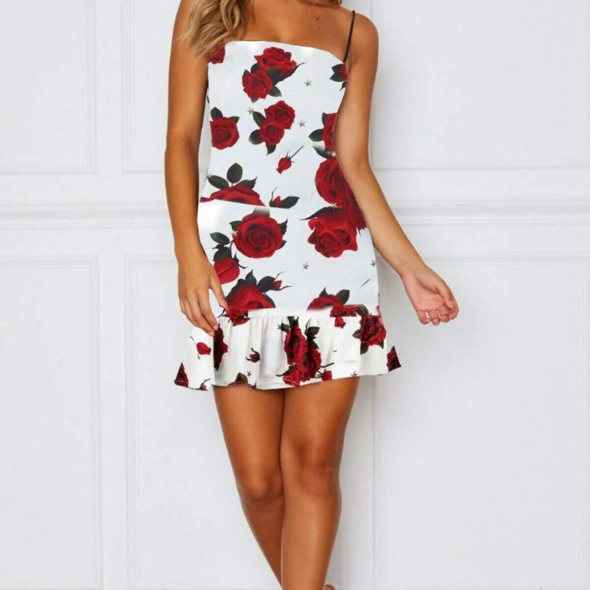 FashionSierra - Women Mini Floral Dress Summer Fashion Ladies Slim Bodycon Party Clubwear Beach Holiday Sleeveless Zipper Sundress