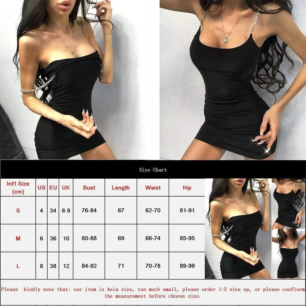 FashionSierra - Women Sleeveless Chain Strappy Backless Bodycon Dress Holiday Ladies Stretch Package Hip Summer Club Beach Sundress