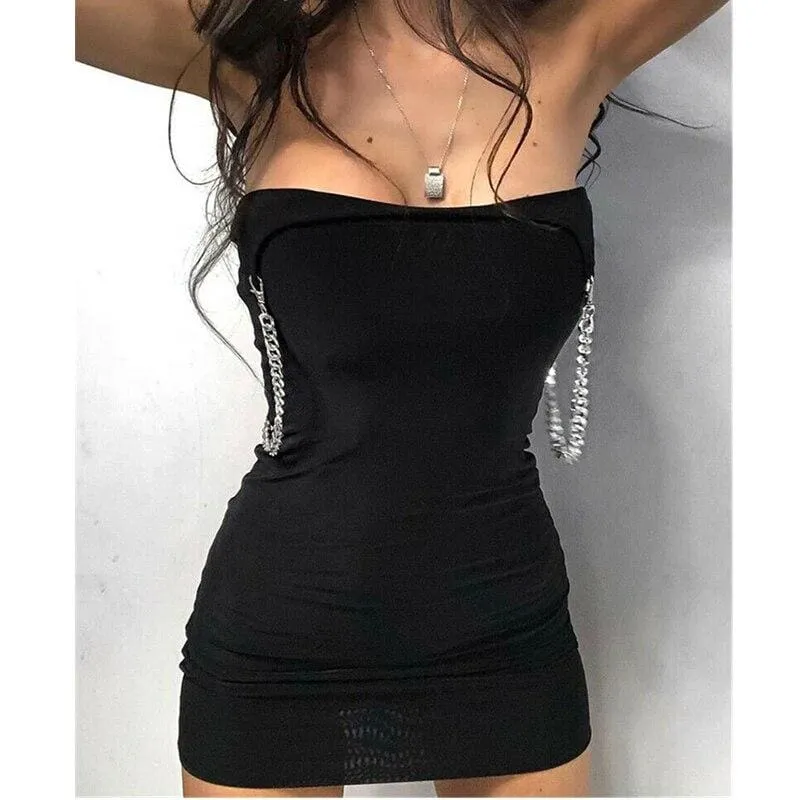 FashionSierra - Women Sleeveless Chain Strappy Backless Bodycon Dress Holiday Ladies Stretch Package Hip Summer Club Beach Sundress
