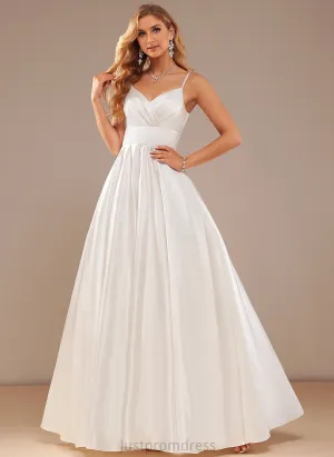 Floor-Length V-neck Pockets Satin Dress Wedding Eileen Ball-Gown/Princess Wedding Dresses With