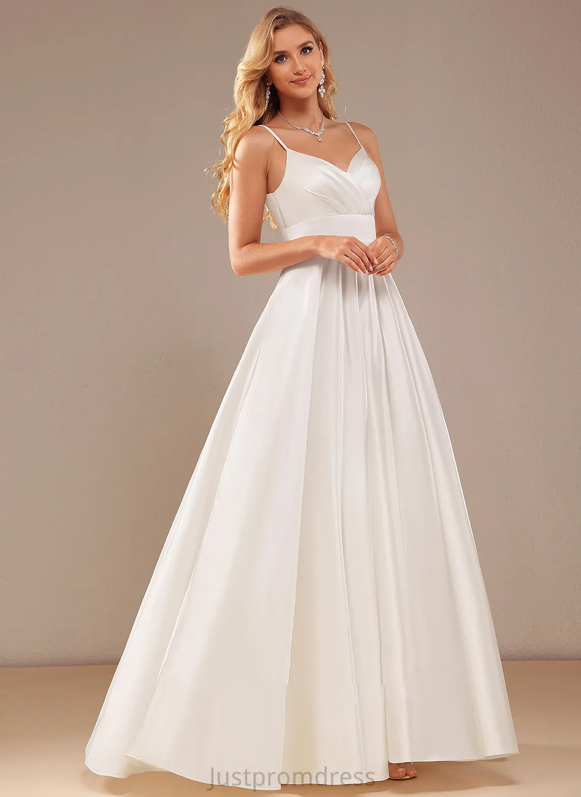 Floor-Length V-neck Pockets Satin Dress Wedding Eileen Ball-Gown/Princess Wedding Dresses With