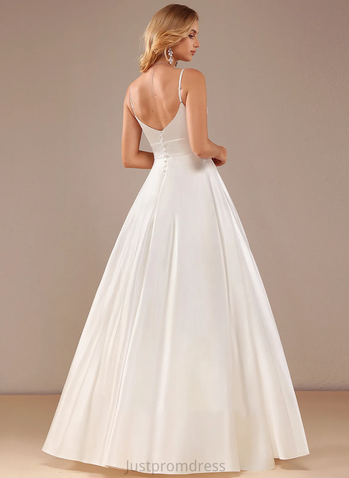 Floor-Length V-neck Pockets Satin Dress Wedding Eileen Ball-Gown/Princess Wedding Dresses With