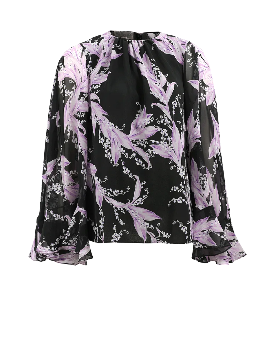 Floral Print Silk Cape Blouse