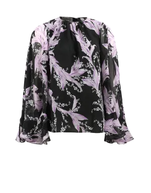 Floral Print Silk Cape Blouse