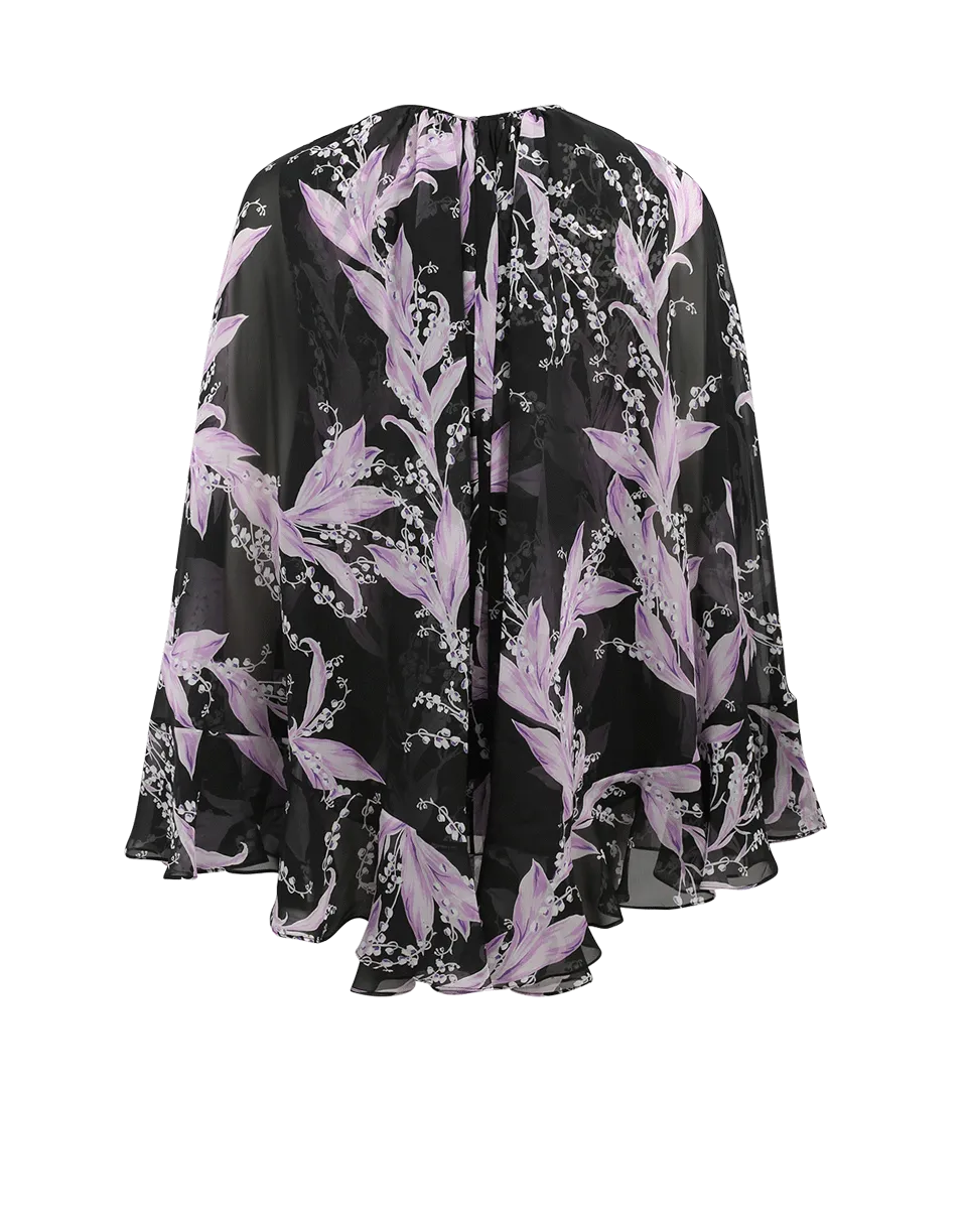 Floral Print Silk Cape Blouse