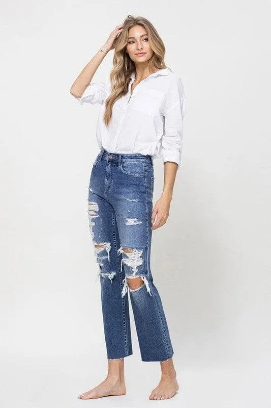 Flying Monkey Jeans Distressed High Rise Ankle Relaxed Straight