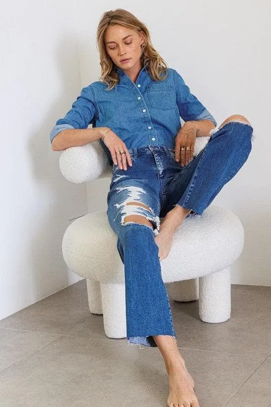Flying Monkey Jeans Distressed High Rise Ankle Relaxed Straight