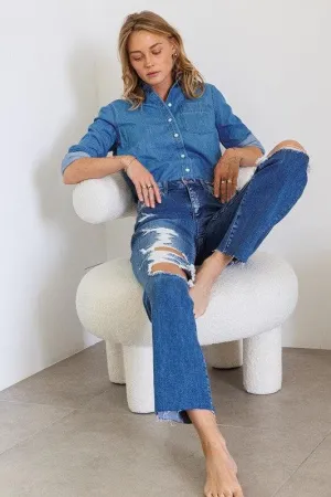 Flying Monkey Jeans Distressed High Rise Ankle Relaxed Straight