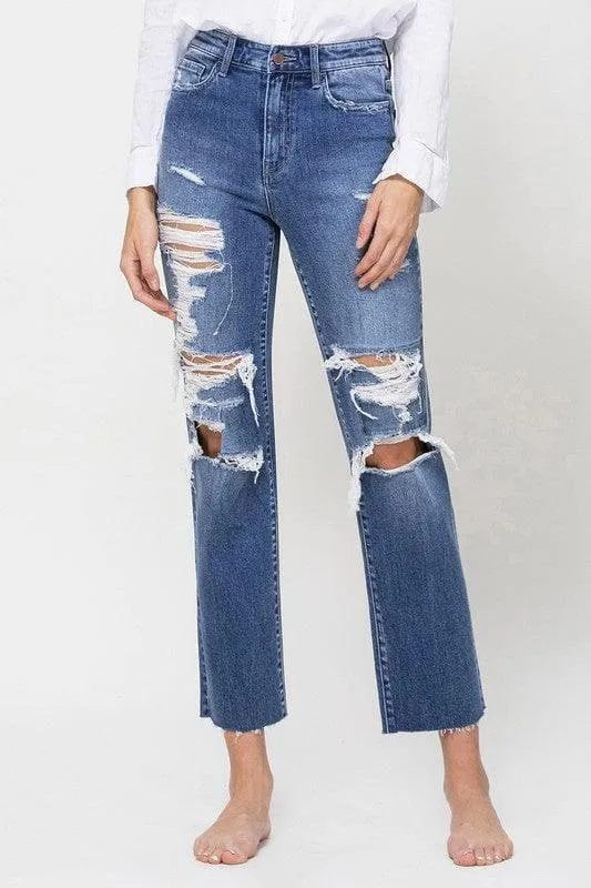 Flying Monkey Jeans Distressed High Rise Ankle Relaxed Straight