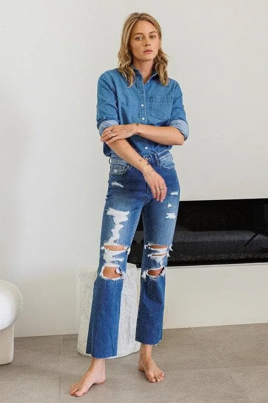 Flying Monkey Jeans Distressed High Rise Ankle Relaxed Straight