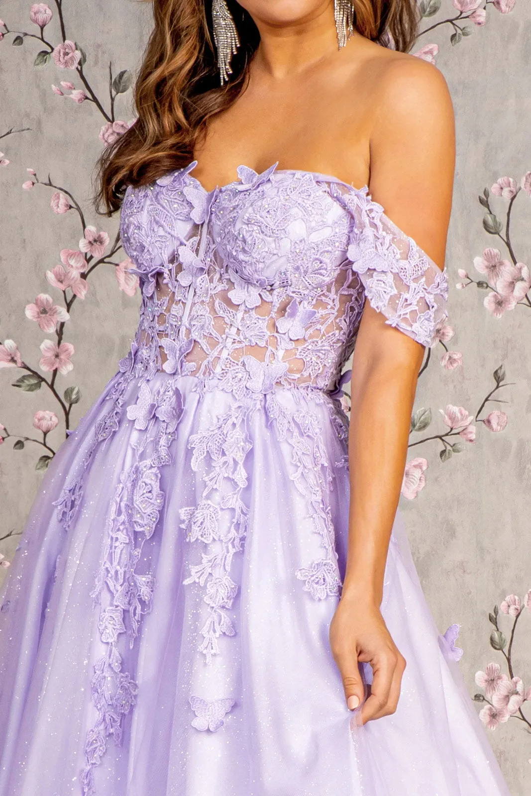 GLS BY GLORIA GL3296 Butterfly Off-Shoulder Evening Dress