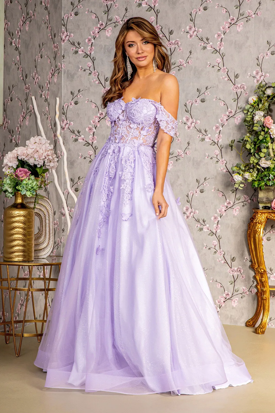 GLS BY GLORIA GL3296 Butterfly Off-Shoulder Evening Dress