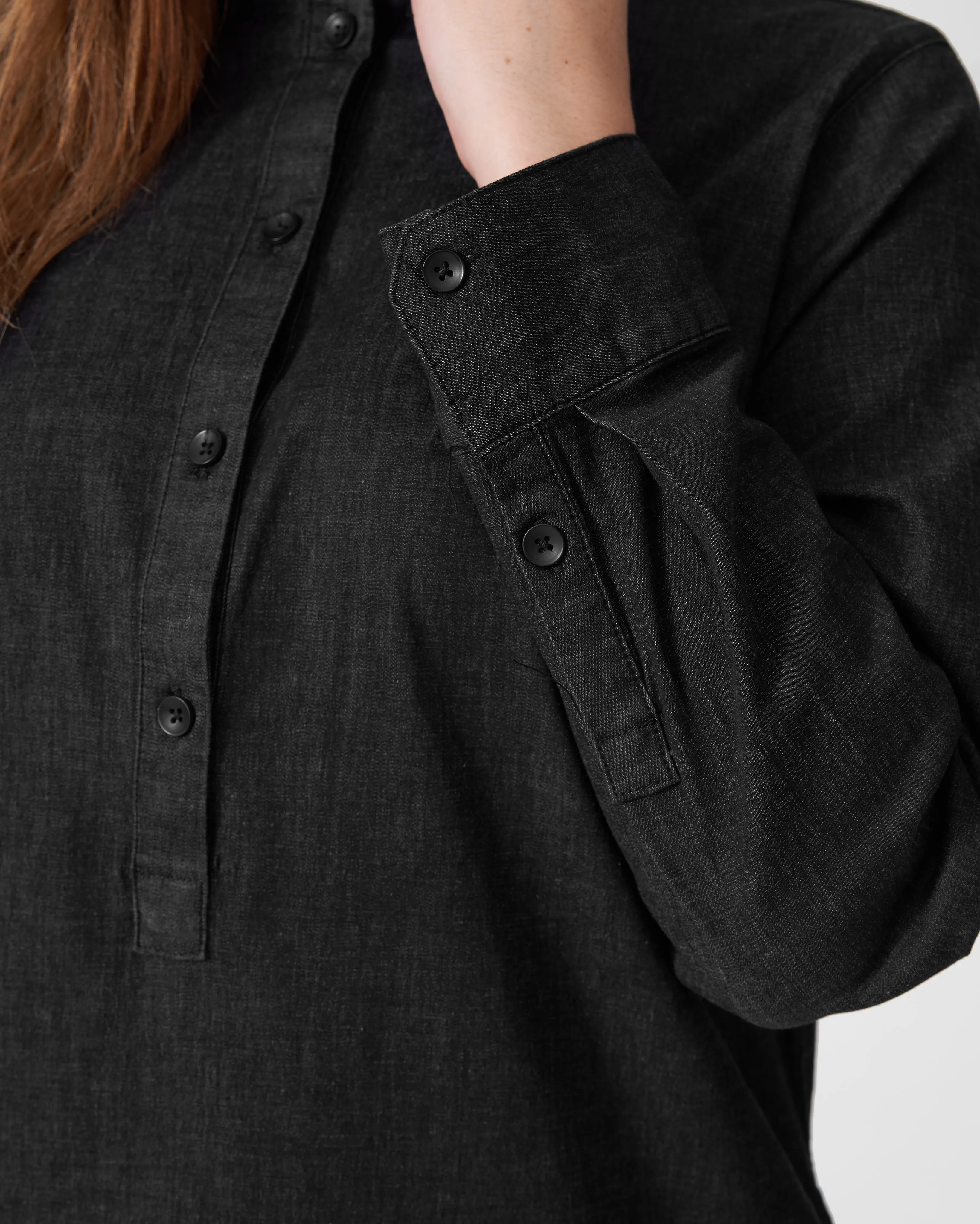 Hannah Stretch Cotton Chambray Shirtdress - Black