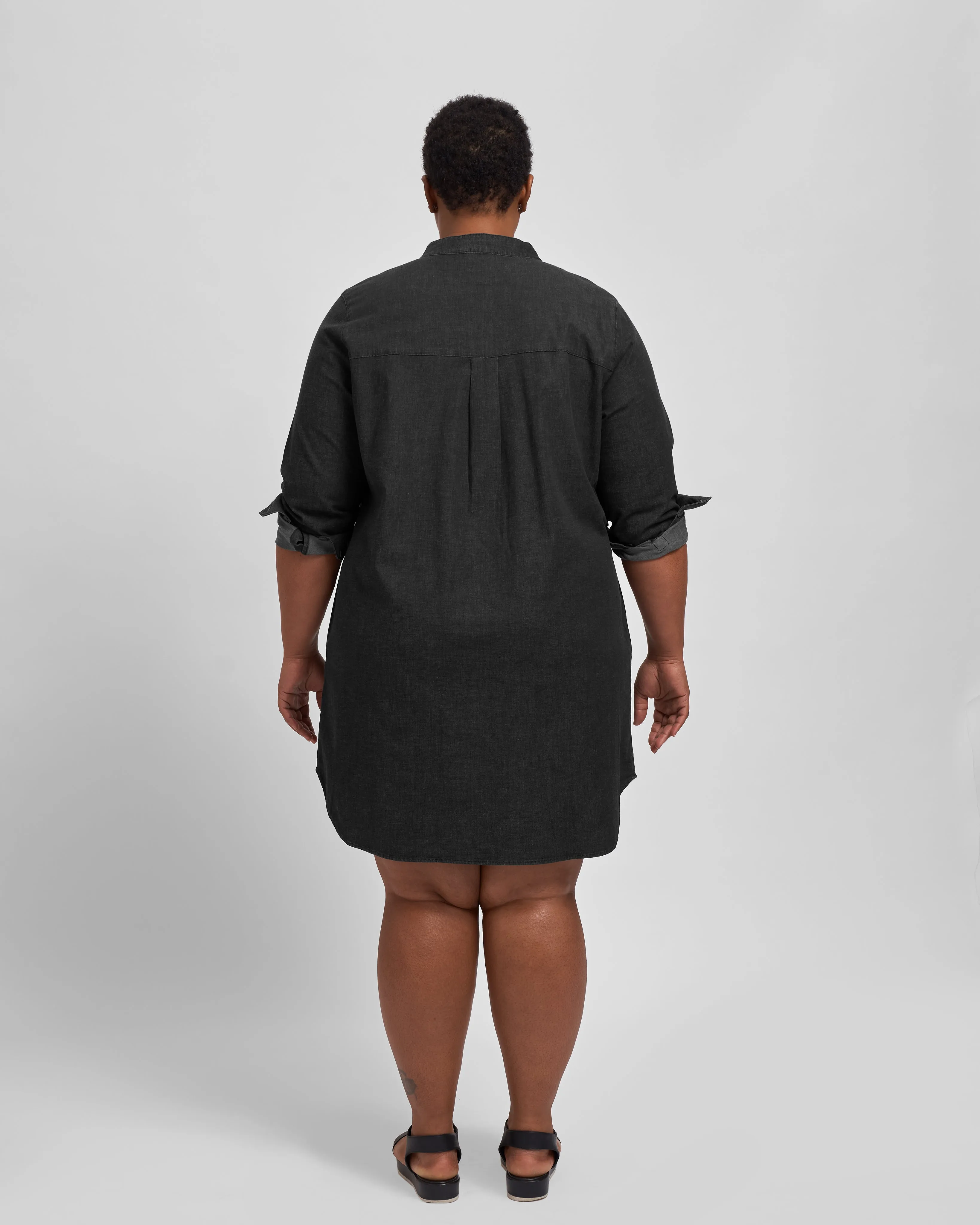 Hannah Stretch Cotton Chambray Shirtdress - Black