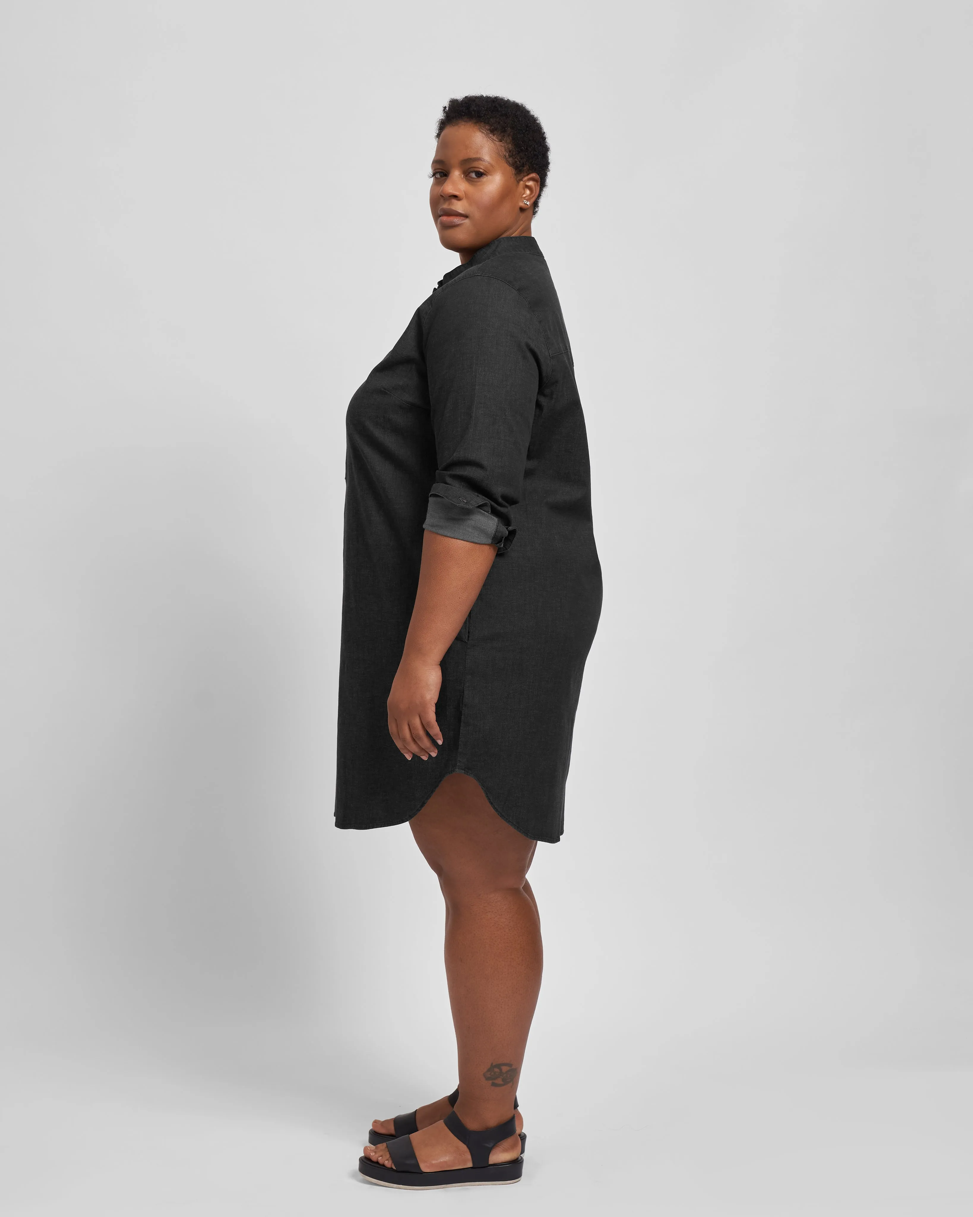 Hannah Stretch Cotton Chambray Shirtdress - Black