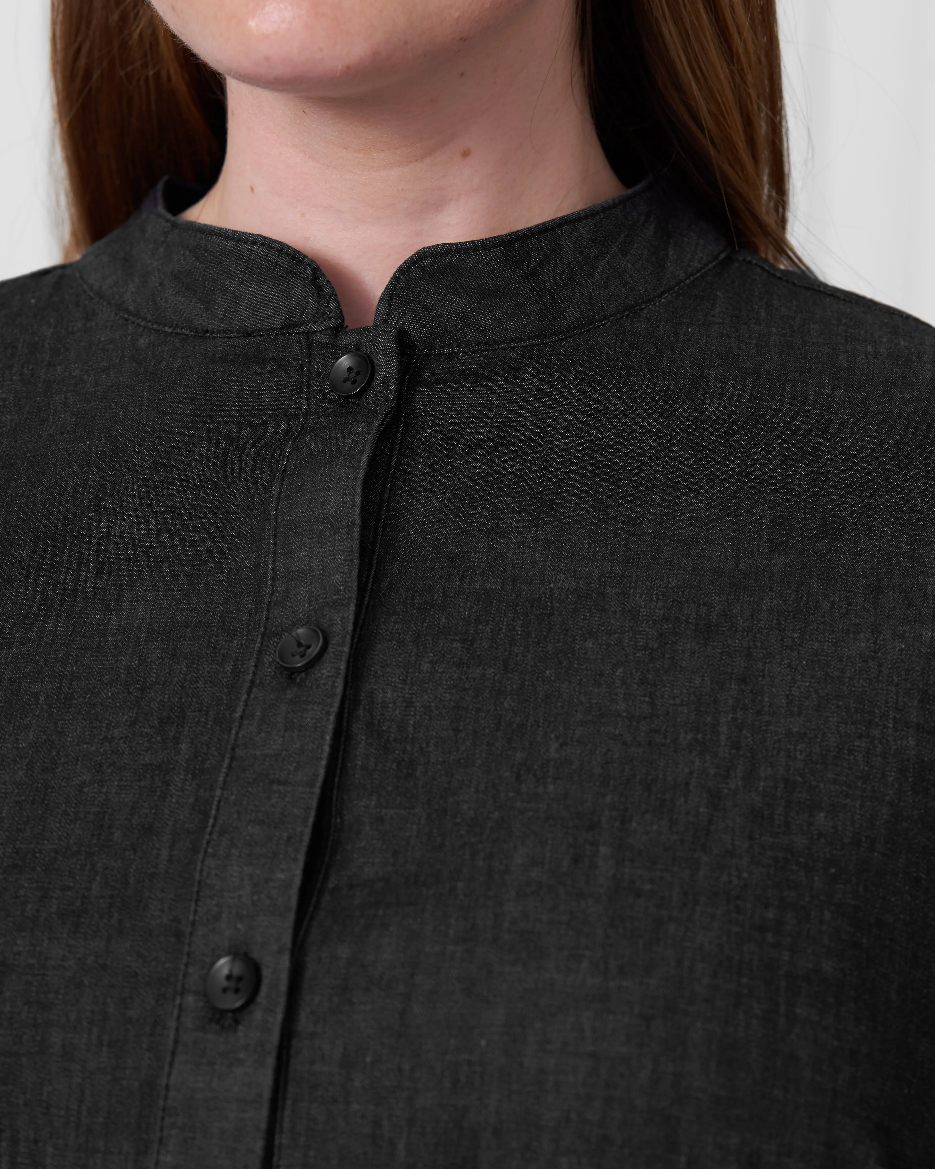 Hannah Stretch Cotton Chambray Shirtdress - Black