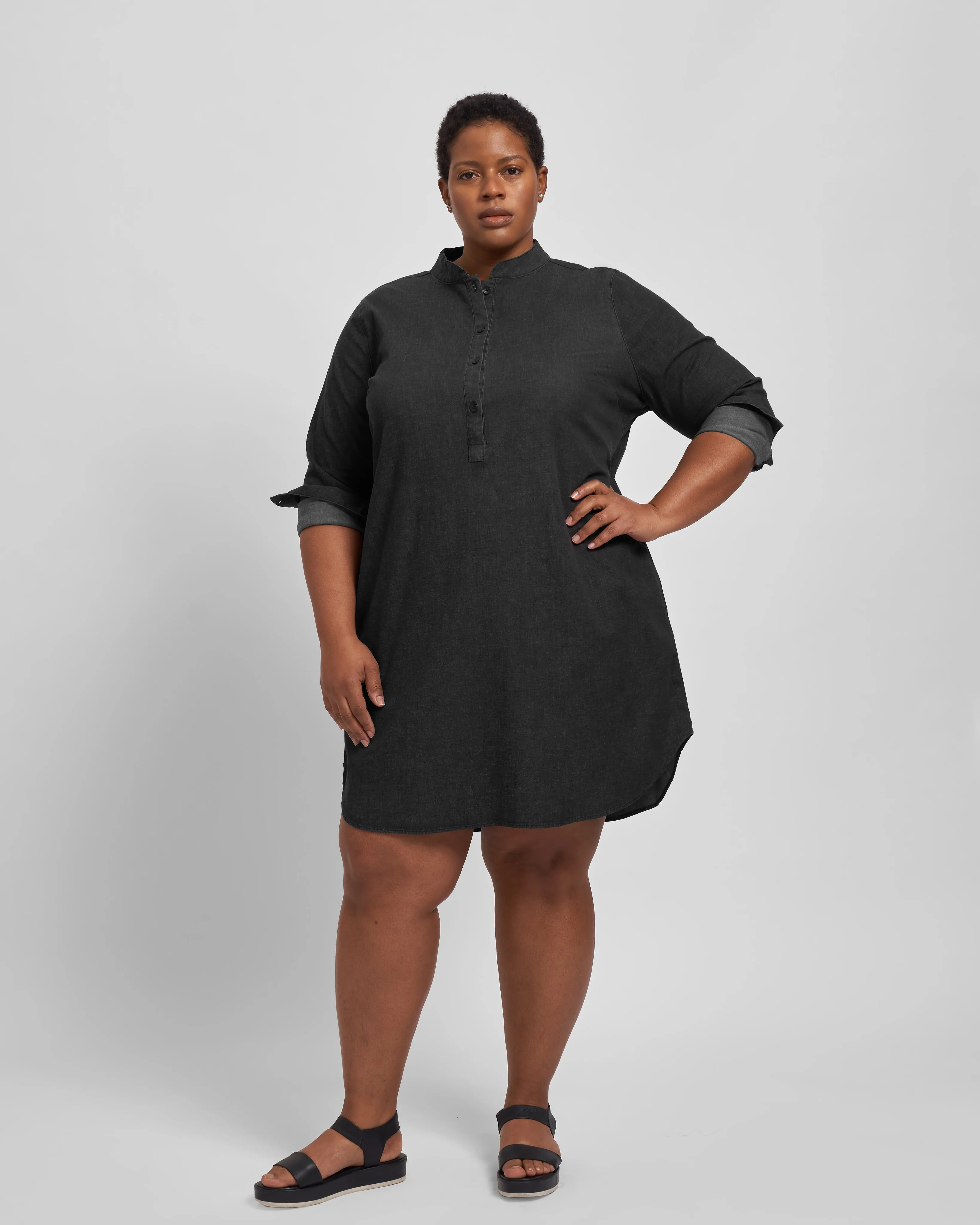 Hannah Stretch Cotton Chambray Shirtdress - Black