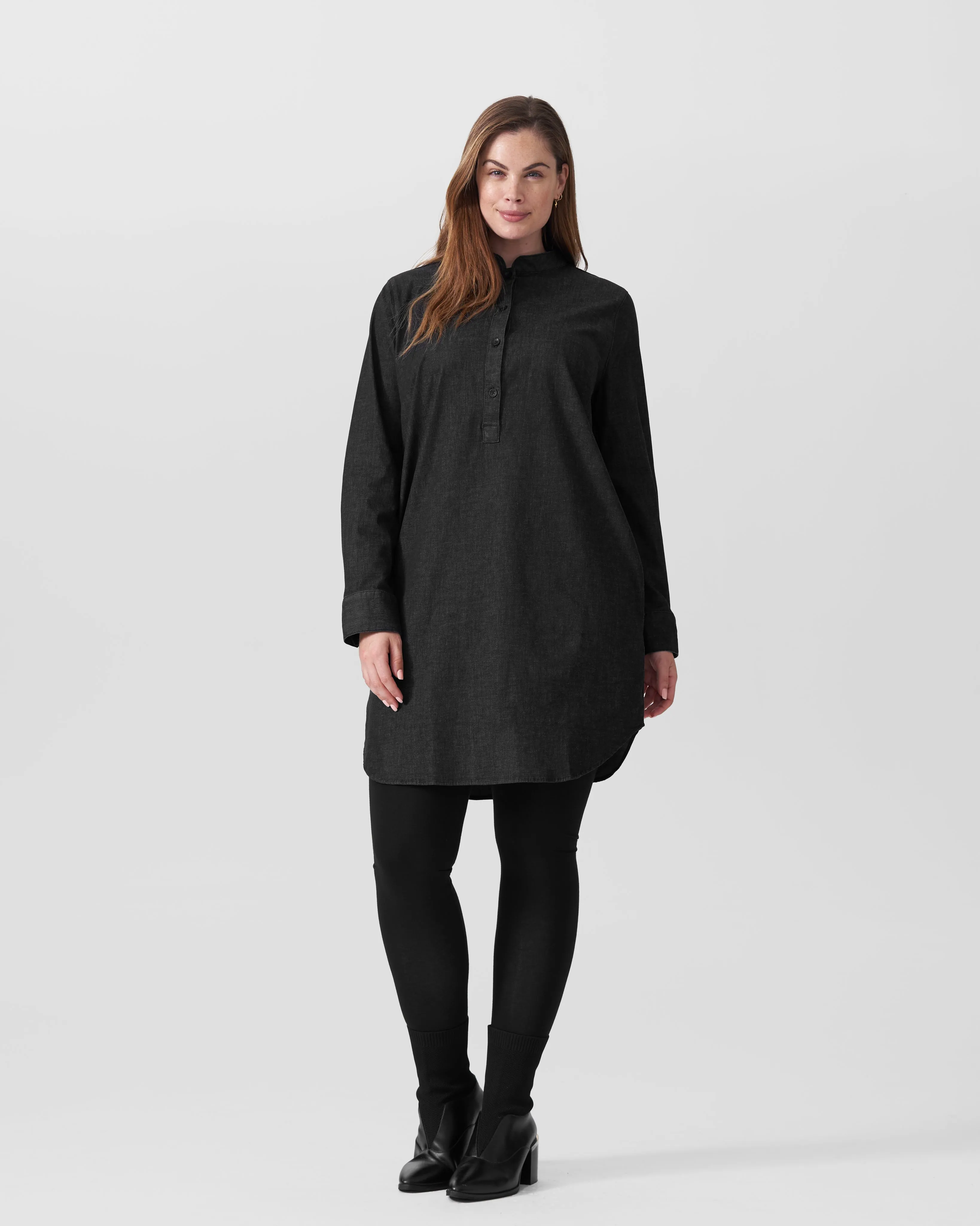Hannah Stretch Cotton Chambray Shirtdress - Black