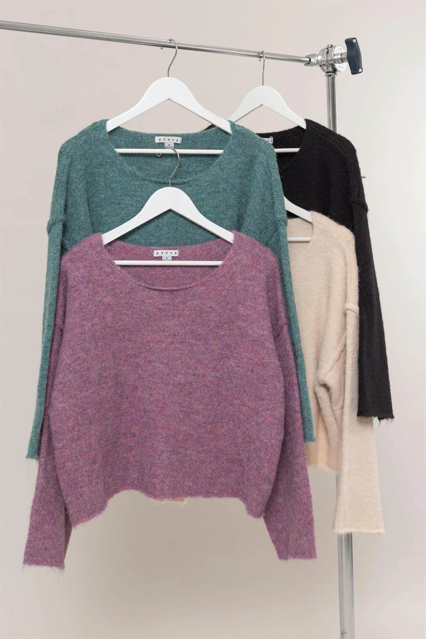 HF24F164-Melange Knit Boat Neck Sweater