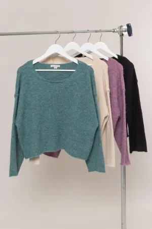 HF24F164-Melange Knit Boat Neck Sweater