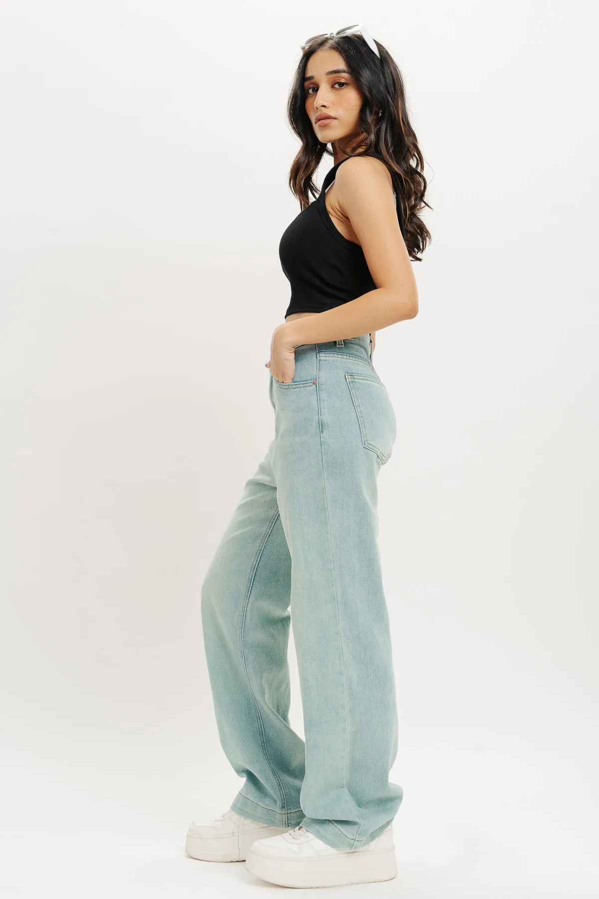 Ice Blue High Rise Straight Fit Jeans