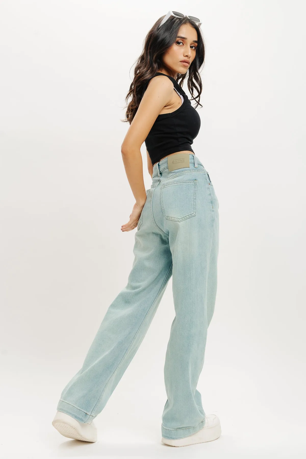 Ice Blue High Rise Straight Fit Jeans