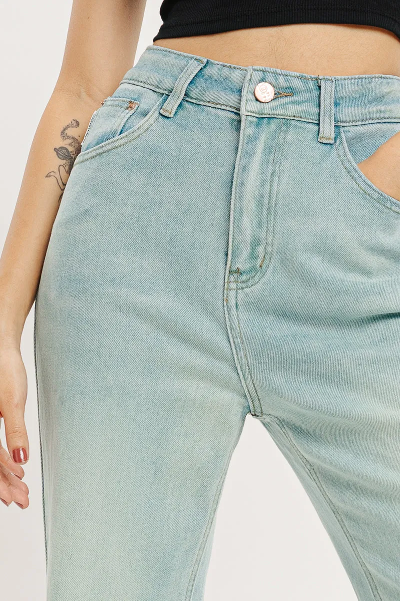 Ice Blue High Rise Straight Fit Jeans