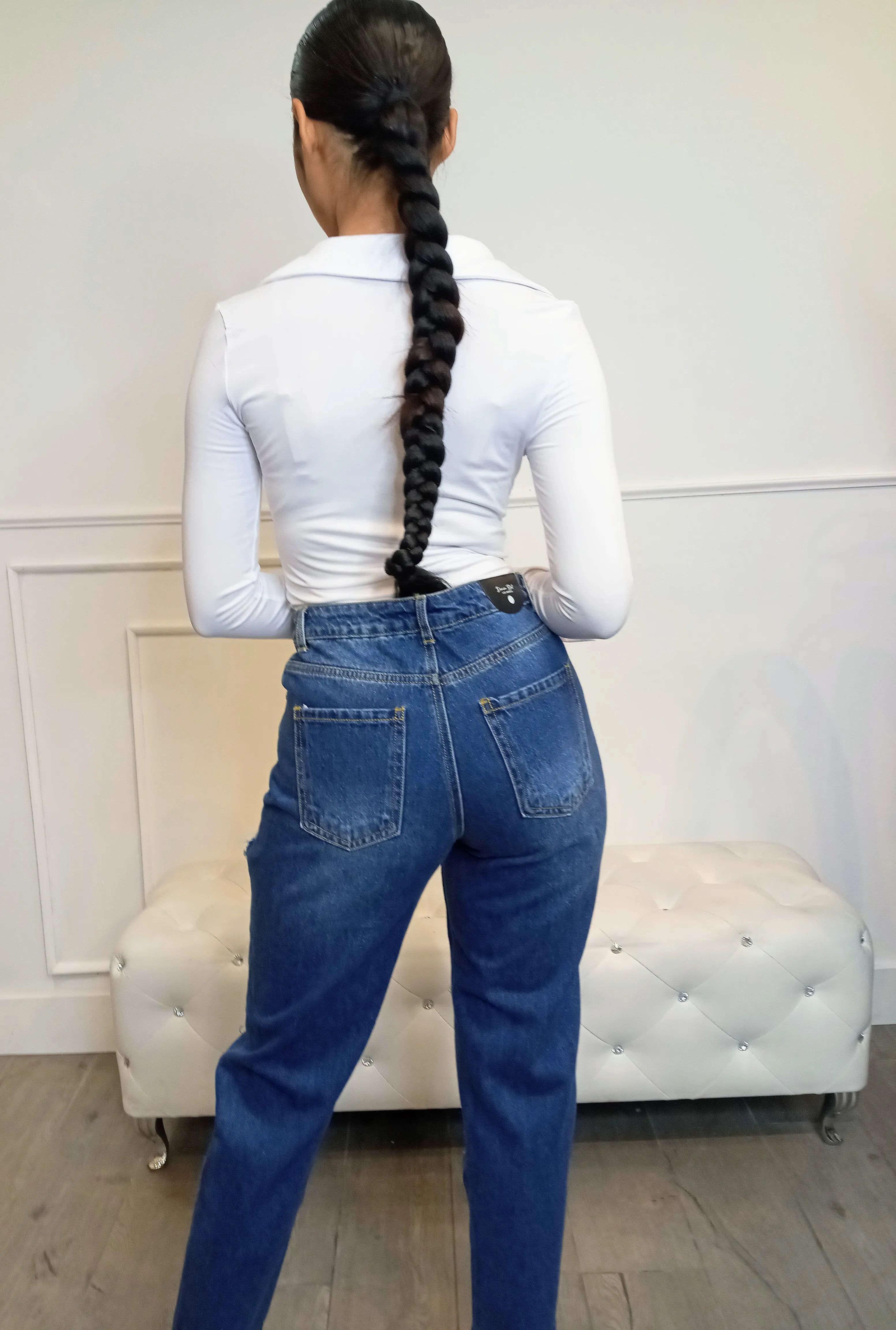 IN MY MIND High Waisted Ripped Denim Mom/Boyfriend Jeans