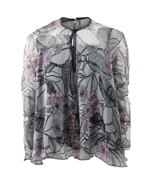 Keyhole Silk Print Blouse