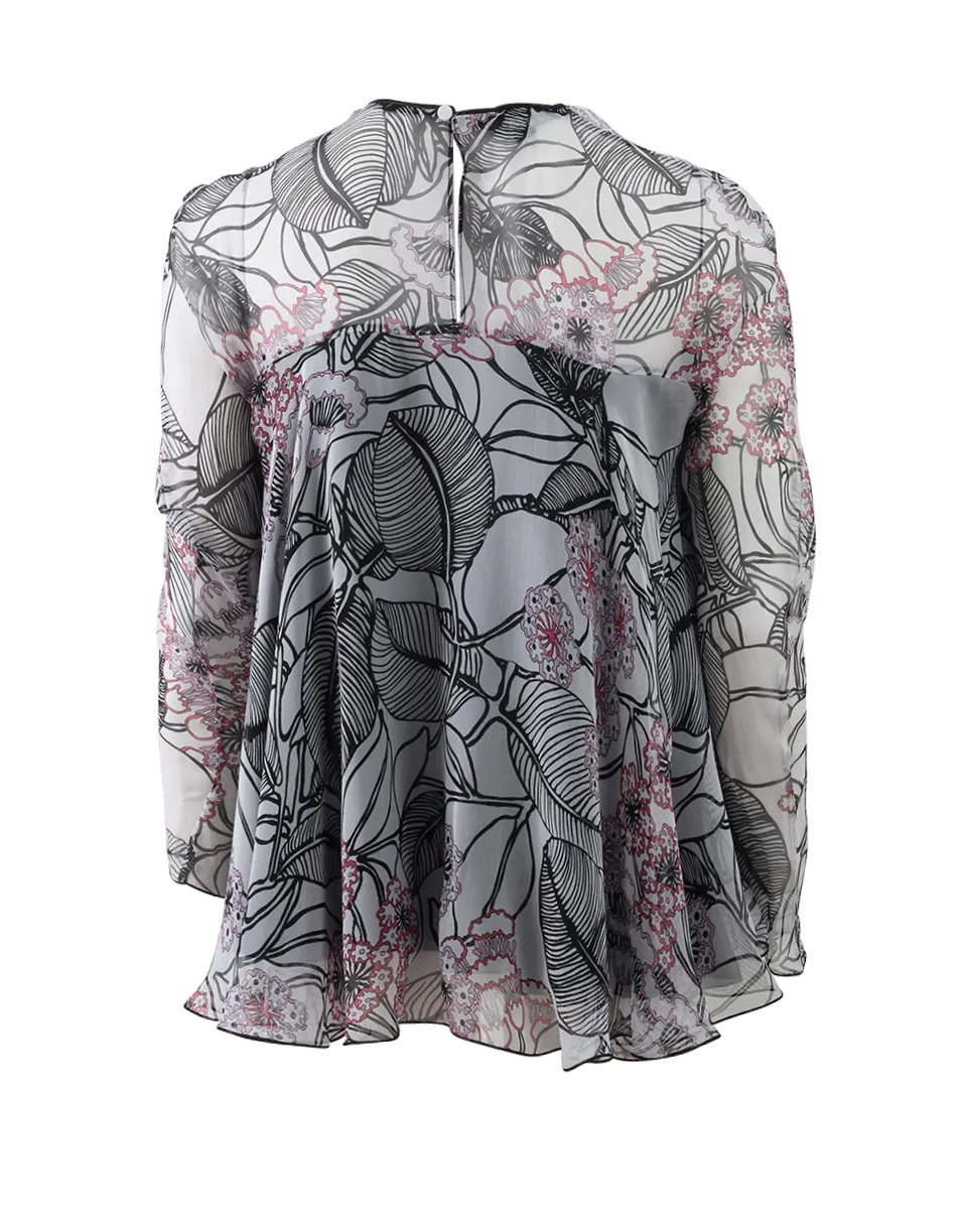 Keyhole Silk Print Blouse