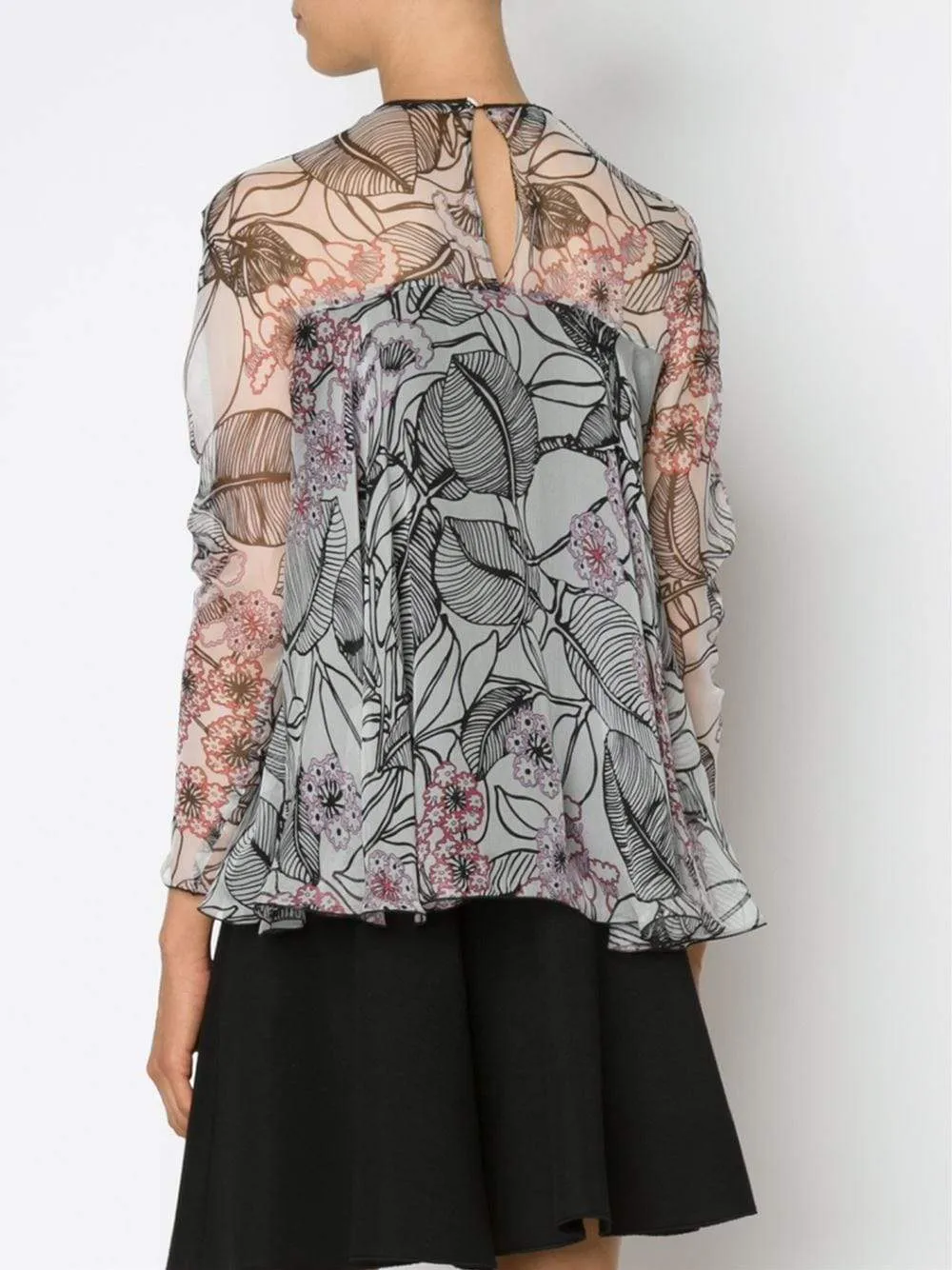 Keyhole Silk Print Blouse
