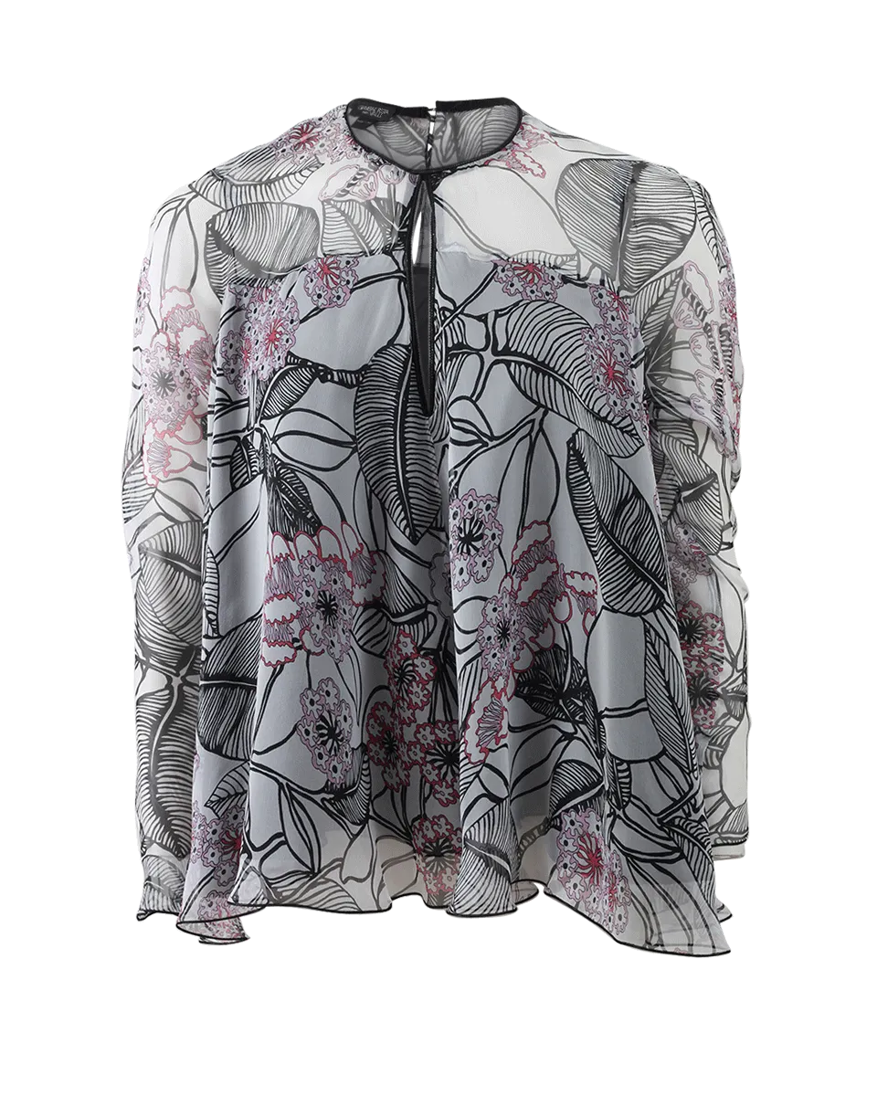 Keyhole Silk Print Blouse