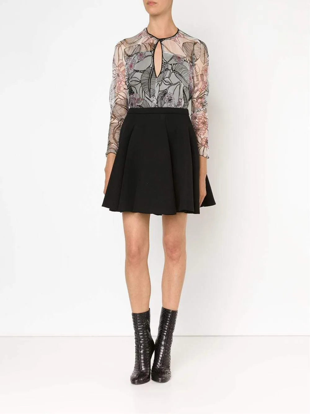 Keyhole Silk Print Blouse