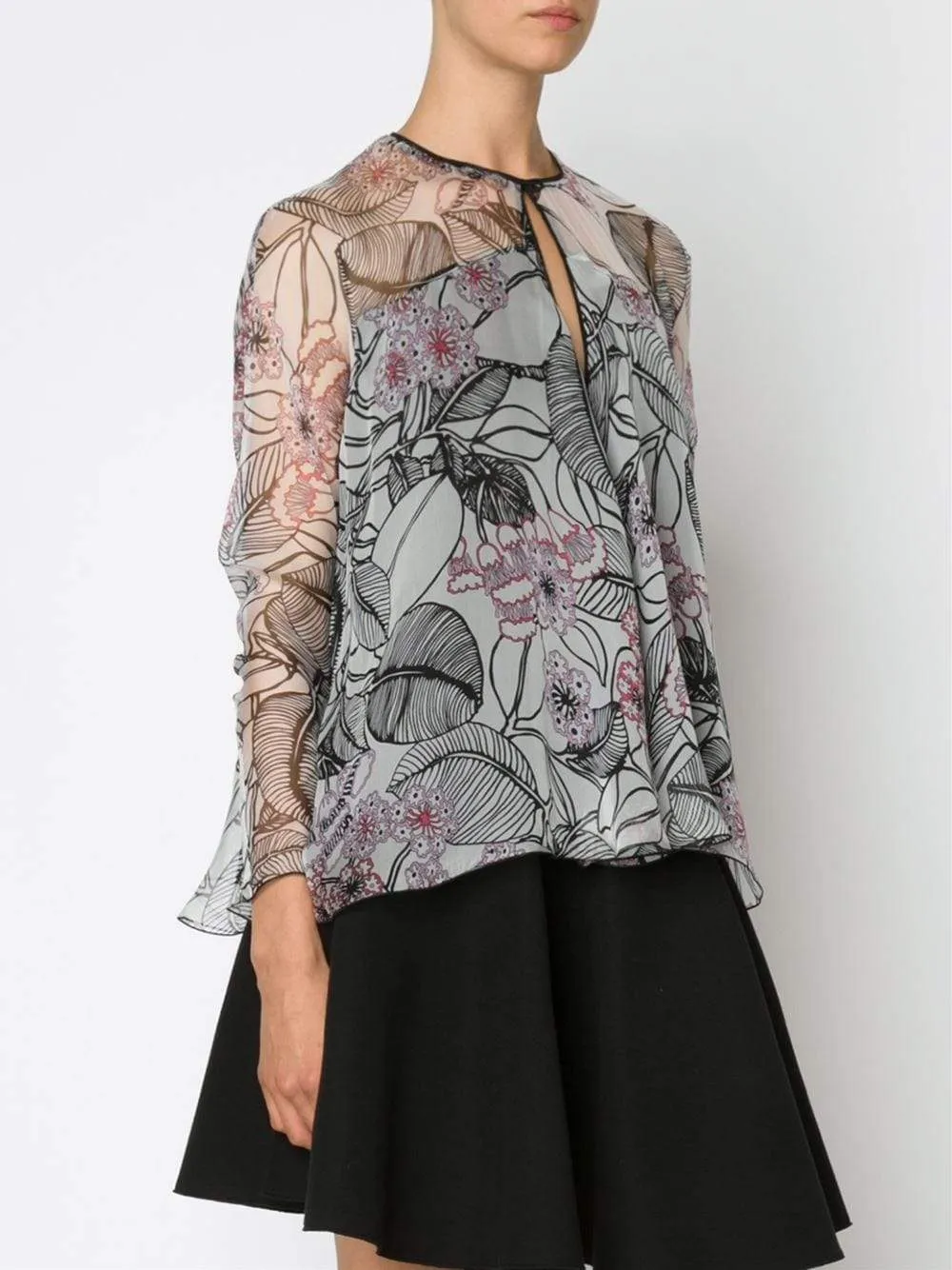 Keyhole Silk Print Blouse