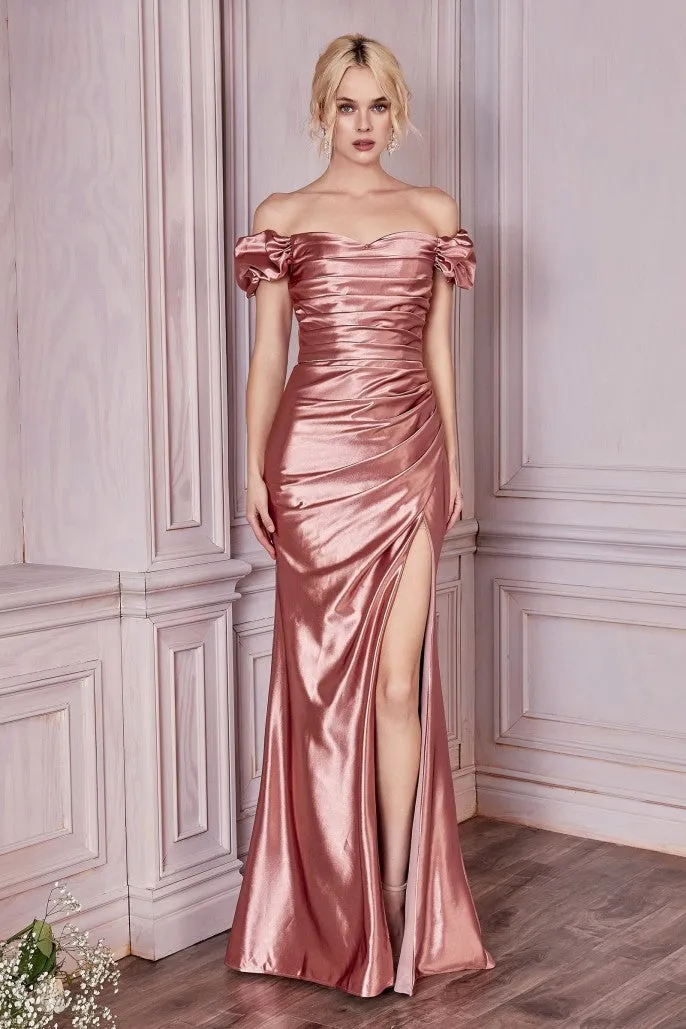 Ladivine KV1056 Size 2, 8 Lavender Long Fitted Satin Maxi Slit Formal Prom Dress Off the Shoulder Gown Bridesmaid
